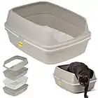 CAT CENTRE Scoopless Large Grey Open Cat Litter Tray High Sided Rim 50cm Kitten Pet Sifting Toilet Plastic Loo Pan Box Anti-Spillage Portable Easy Cleaning No Spilling Grey Collection