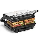 Aigostar Hett - Parrilla Eléctrica, grill, sandwichera y máquina de panini,1000 W. Placas antiadherentes 245 x 178mm, dos superficies de cocinado，asa de toque frío. Libre de BPA.