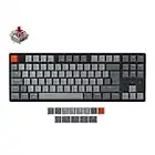 Keychron K8 Tenkeyless Wireless Mechanical Keyboard for Mac, Bluetooth ISO-UK-Layout RGB Backlight Multitasking Type-C Wired Gaming Keyboard for Windows with Gateron Red Switch, Aluminum Frame