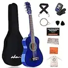 ADM Beginner Acoustic Classical Guitar 30 Inch Nylon Strings Wooden Guitar Bundle Kit for Kid Boy Girl Student Youth Guitarra Free Online Lessons with Gig Bag, Strap, Tuner, Extra Strings, Picks,Blue