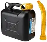 ED-CO Jerry Can Plastic Black Petrol Can Diesel Fuel Oil Canister With Pouring Spout, Plastic, Black (5L)