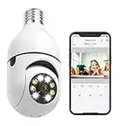 Light Bulb Security Cameras Wireless Indoor 355 Degree Pan/Tilt 3MP Camera Surveillance with Motion Detection Alarm Night Vision Two-Way-Talk Supported 2.4GHz WiFi (Not Compatible 5G WiFi)