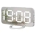 Miowachi Digital Alarm Clock,Large Mirrored LED Clock,Snooze,Dim Night Light 2 USB Charger Ports Desk Alarm Clocks for Bedroom Decor (White)