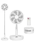 LBSTP Portable Standing Fan with Remote Control, 7.5 Inch Foldable Pedestal Fans, 7200mAh Rechargeable Battery USB Powered Floor Fan, Height Adjustable, 4 Speeds, Quiet Camping Desk for Bedroom