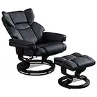 Recliner Chair, Swivel Sofa Chair With Footstool, Armchair Lounge 135 Degree Reclining High Back Ergonomic Couch Bed Upto 160kg Weight Capacity Tilting Lock Mechanism For Living Room, Black