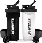Utopia Home 2-Pack Shaker Bottle - 24 Ounce Protein Shaker Plastic Bottle for Pre & Post workout with Twist and Lock Protein Box Storage(All Black & Clear/Black)