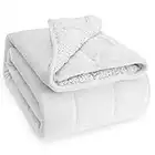 Wemore Sherpa Fleece Weighted Blanket for Adult, 15 lbs Dual Sided Cozy Fluffy Heavy Blanket, Ultra Fuzzy Throw Blanket with Soft Plush Flannel Top, 60 x 80 inches Queen Size White on Both Sides