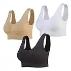 Lemef 3-Pack Seamless Sports Bra Wirefree Yoga Bra with Removable Pads for Women, 3XL, Black&white&nude