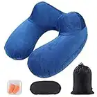 AiQInu Gonflable,Compact Coussin de Voyage avec Taie d'oreiller Lavable, avec Masque pour Dormir+ Bouchons d’Oreilles + Sac Transport,pour Avion et Train