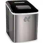 NETTA Ice Maker Machine for Home Use Makes Cubes in 10 Minutes - Large 12kg Capacity 1.8L Tank - No Plumbing Required - Includes Scooper and Removable Basket - Stainless Steel & Black