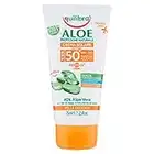 Equilibra Solari, Aloe Crema Solare Spf 50+ Travel Size, Crema con Aloe Vera, Olio di Carota e Vitamina E, per Pelli Delicate, Protegge da Eritemi e Photoaging, Water Resistant, 75 ml