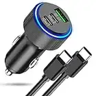 Chargeur de Voiture USB C 66 W, Chargeur de Voiture USB C PD&QC3.0 Adaptateur Prise Allume-Cigare USB C Recharge Rapide Chargeur Voiture téléphone Portable avec câble pour Samsung Galaxy S22 S21 S20,