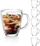 [6-Pack, 350 ml] Design•Master Premium Glass Coffee Mugs with Handle, Transparent Tea Glasses for Hot/Cold Beverages, Perfect Design for Americano, Cappuccinos, Tea and Beverage.