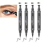 Winged Black Liquid Eyeliner Set - 4 PCs Dual Ended Matte Eye Liner Pen & Wing Stamp, Long Lasting and Smudge Proof Eye Makeup for Women by “wonder X”