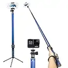 Bluetooth Long Selfie Stick- Super Length Lightweight Extendable Pole from 20'' to 118'' Built-in Wireless Remote Shutter Grip Holder Mount Compatible iPhone Samsung Android Cell Phone(Blue)