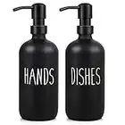 Soap Dispenser, 16OZ Hand Soap Dispenser and Dish Soap Dispenser, 2 Pack Glass Soap Dispenser with Stainless Steel Pump, Modern Kitchen Soap Dispenser Set, Matte Black Soap Dispenser for Kitchen Decor