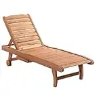 Outsunny Outdoor Chaise Lounge Pool Chair, Built-in Table, Reclining Backrest for Sun Tanning/Sunbathing, Rolling Wheels, Red Wood Look