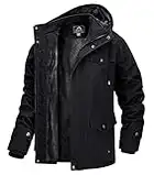 MAGCOMSEN Herren Winterparka Herrenjacke Warm Fleece Jacke Atmungsaktiv für Herren Gefüttert Mantel Outdoor Bomberjacke mit Abnehmbarer Kapuze Schwarz M