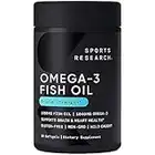 Sports Research Triple Strength Omega 3 Fish Oil - Burpless Fish Oil Supplement w/EPA & DHA Fatty Acids from Wild Alaskan Pollock - Heart, Brain & Immune Support for Men & Women - 1250 mg, 90 ct