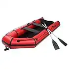 Kcelarec Inflatable Boat Set Thickened Fishing Boat Hard Inner Bottom Floor Boat with 3 Separate Air Chambers (7.5ft, Red)