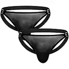 Summer Code String Sexy pour Hommes sous-vêtements de Sport Respirant Cordons Jockstrap Strings Slips, Lot de 2, Noir, M