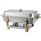 Winco Winware 8 Quart Stainless Steel Gold Accented Chafer, (201)