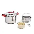 Tefal Olla a Presión Clipso Minut Perfect 6 L - Acero Inoxidable con Cinco Sistemas de Seguridad y Cierre Fácil Con Una Sola Mano con Cestillo Vapor Integrado, Multicolor, 22 cm