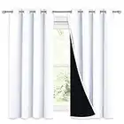 NICETOWN Livingroom Lined Blackout Blinds - 100% Sun Blocking Deadened Eyelet Window Drapes with Black Liner (52W x 54L, Pure White, 2 Pieces)