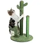 BAKAJI Tiragraffi Graffiatoio 3 Cactus Con Pallina Albero Forma Pianta per Gatti Animali Felini Colore Verde con Fiore Interattivo per Unghie Antigraffio Giocattolo Stabile Resistente Robusto (34x59)