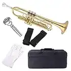 Aileen Lexington Gold Bb Key Student Model Trumpet Includes Hard Case, Cleaning Rod and Cloth, Gloves