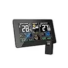 MOHOO Station Météo avec Capteur sans Fil DCF Radio Thermomètre Hygromètre Baromètre Numérique Intérieure Extérieure Phase de la Lune 9-in-1 Écran LCD Coloré Réveil Snooze Météo Température Prévisions