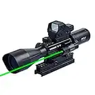 Pinty Rifle Scope 4-12x50 with 4MOA Red Dot Sight & Green Laser for 20mm Picatinny or Weaver Rail Long Guns, RG Illuminated Rangefinder Scope Combo for Guns Rifles