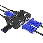 MT-VIKI KVM Switch VGA 2 Port USB Umschalter Sharing für Tastatur Maus USB-Lautsprecher inklusive KVM-Kabel 2 PC an einem Monitor