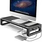 VAYDEER Aluminum Monitor Stand Riser with 4 USB Ports Supports Transfer Data,Metal Computer Stand Monitor Shelf PC Stand Desk Organizer for PC,Laptop,Notebook,iMac,up to 27 inches and 66 pounds(Black)