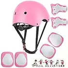 Wayin Conjuntos de Patinajes Niños Protecciones Patines Infantiles con Casco Ajustables Rodilleras y Coderas para Skate Bicicleta Monopatín Deporte（Rosa）