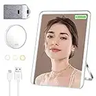 M MIVONDA Travel LED Lighted Makeup Mirror with 10X Magnification USB Rechargeable Dimmable 3 Color Lights 56LEDs 12inchx0.55 inch Square Foldable Vanity Senior Pearl Silver Mirror with Travel Bag