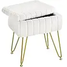 Greenstell Vanity Stool Chair Faux Fur with Storage, 19.4" H x 15.7" L x 11.8" W Soft Ottoman 4 Metal Legs with Anti-Slip Feet, Furry Padded Seat, Modern Multifunctional Chairs for Makeup, Bedroom