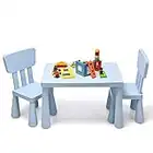 Costzon Kids Table and Chair Set, 3-Piece Set Toddler Furniture for Reading, Drawing, Snack Time, Arts Crafts, Playroom, Children Multi Activity Table Desk Set 2 Chairs Included (Blue)