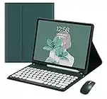 Étui avec clavier pour iPad mini 6e génération avec souris,Clavier coloré mignon,Style rétro,Touches rondes,Couleurs bonbon,Clavier Bluetooth amovible pour iPad Mini 6 2021 (mini6, vert foncé)