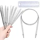 Wendergo 80 cm Circular Knitting Needles Set, Stainless Steel Circular Knitting Needles with Size Gauge, Long Knitting Needles Yarn Needles for Weaving Projects, 8 Different Sizes 2 mm to 8 mm