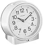 Seiko 5" Bedside Alarm Clock with Dial Light, Beep & Snooze, White,silver