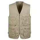 Jektotily Men's Cotton Waistcoat Jacket Multi Pocket Vest Outdoor Fishing Camping Outerwear Sleeveless Traveling Photography Hiking Gilet