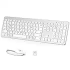 iClever GK08 Wireless Keyboard and Mouse - Rechargeable, Ergonomic, Quiet, Full Size Design with Number Pad, 2.4G Stable Connection Slim Mac Keyboard and Mouse for Windows Mac OS Computer