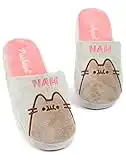 Pusheen Womens Slippers | Adults Teens Grey NAH or Brown Fur Plush Cat Character Design Options | Anime Cartoon Animal Slip On Mules House Shoes