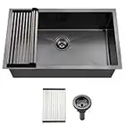 Doirteal 29 1/2 Undermount Workstation Black Kitchen Sink, 29 1/2x17x9 Inch 16 Gauge Black Stainless Steel Workstation Kitchen Sinks BL7543