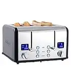 Toaster 4 Scheiben, CUSIMAX Toaster Edelstahl mit LED-Anzeige, 4 extra breite schlitze toaster schwarz, 2 individuelle Bedienfelder mit 6 Bräunungsstufen, Abbrechen, Aufwärmen & Auftauen Funktion