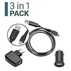 Slabo 3 en 1 Set Cargador para Amazon Fire 7-Tablet | Kindle Paperwhite con Cable de Datos Micro USB | Cargador Coche Mini | Cargador USB - Negro