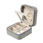 Vlando Travel Jewellery Box with Mirror for Rings Earrings Necklace, Small Faux Leather Storage Gift Case for Girls Women Mother Daughter (Grey)