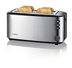 SEVERIN Grille-pain automatique 1 400 W, Toaster compact 2 fentes jusqu'à 4 tranches, Grille-pain électrique avec réglage du degré de brunissage & fonction décongélation, inox/noir, AT 2509