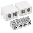 kwmobile 2x CAT 6A Aufputz Netzwerkdose inkl. 4x Keystone Module - 2 Port RJ45 Buchse 10 Gbit/s - Netzwerk LAN Aufputzdose Internetdose Set in Weiß